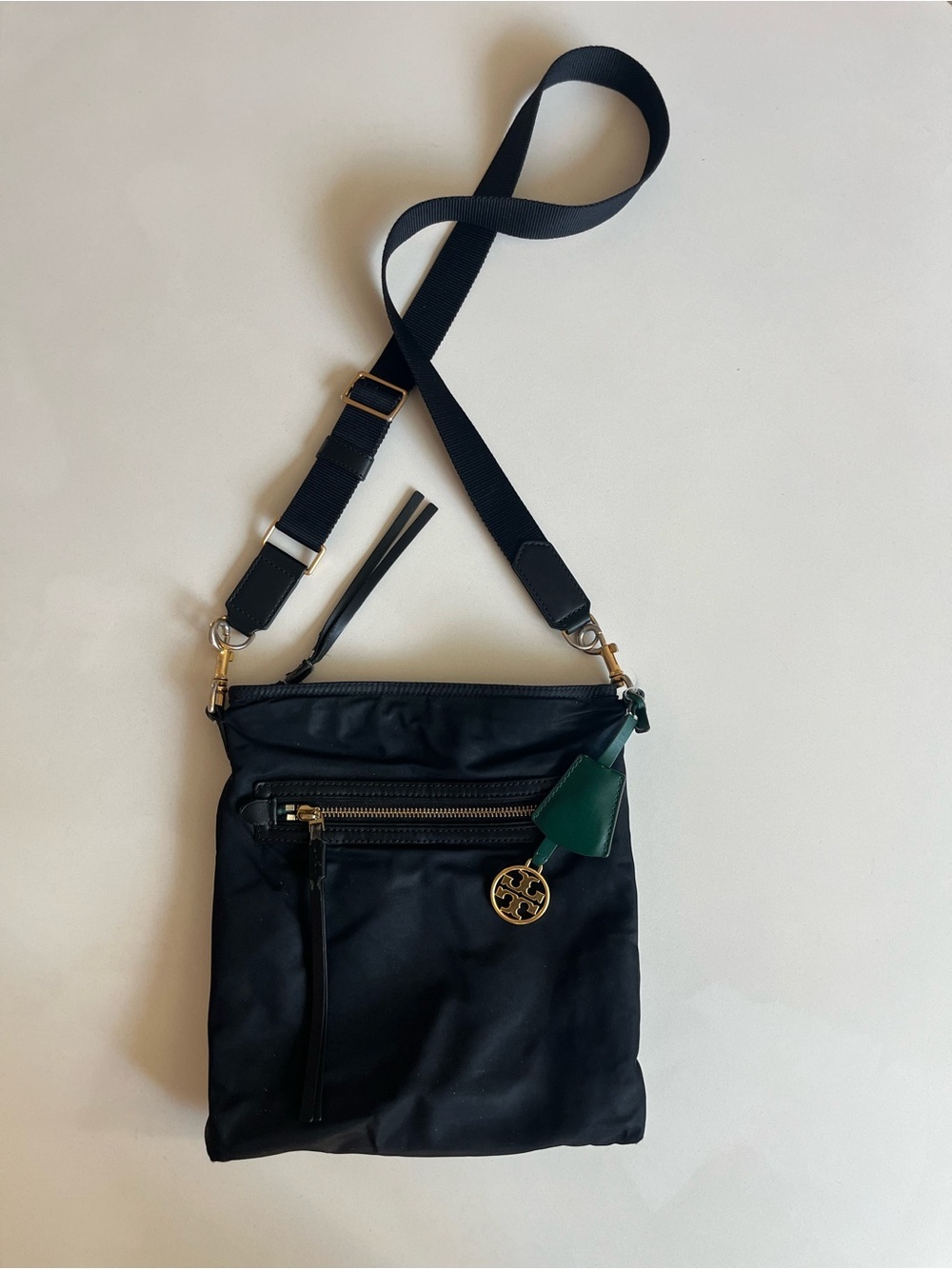 TORY BURCH Black Nylon Crossbody Bag with Charm